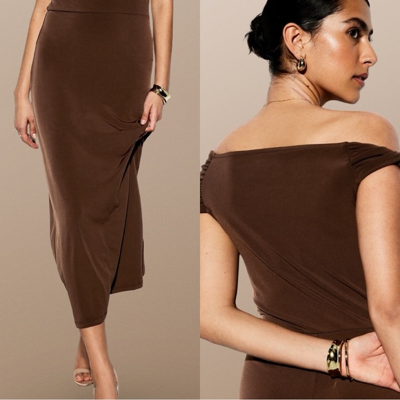 NWTS💓THE OCCASION M💓ELITE OLD NAVY LINE LUSTROUS SABLE ONE SHOULDER MIDI DRESS - Picture 6 of 16